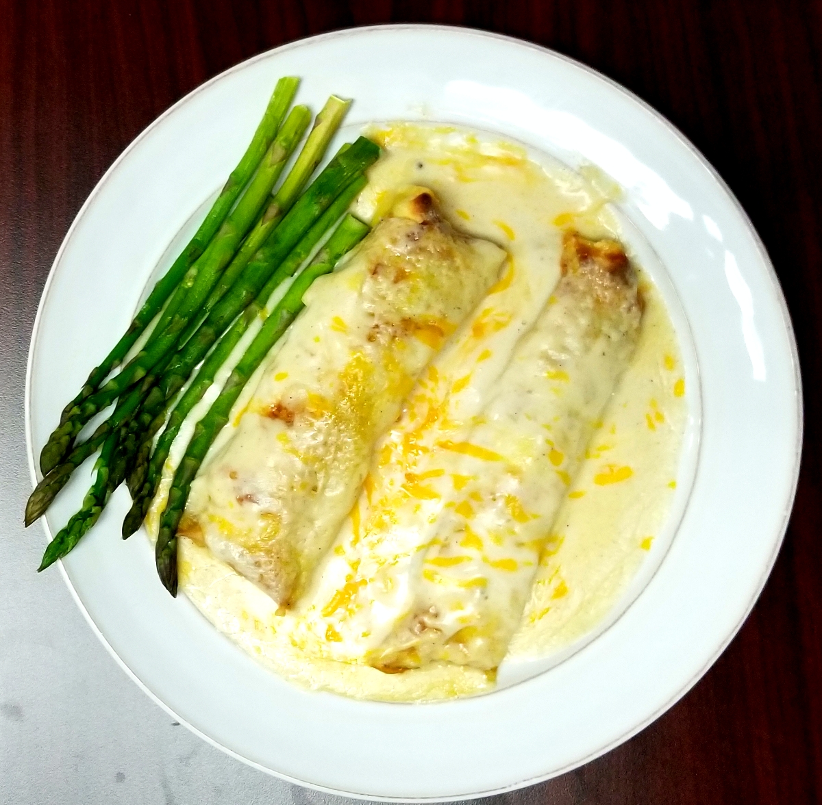 Chicken Asparagus and Mushroom Crepes with Béchamel